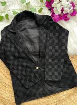 Shining Check Black Party Wear Plain Jacket